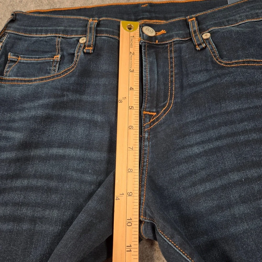 True Religion Rocco Jeans 29 Blue Relaxed Skinny Dark Indigo Orange Stitch MR019